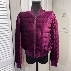 $595+NEW Tibi Quilted Burgundy Velvet Bomber Jacket Sz S